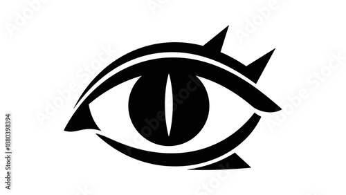 Black graphic illustration of an eye with a spiky eyebrow on a white background.