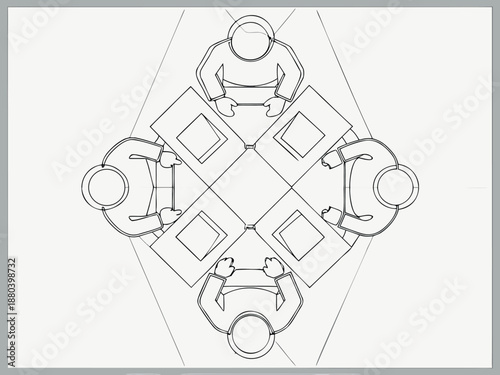 Business People Sitting Around Table Top View vector on white background