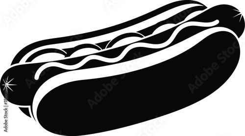 Monochrome hotdog with mustard, simple food illustration for menus