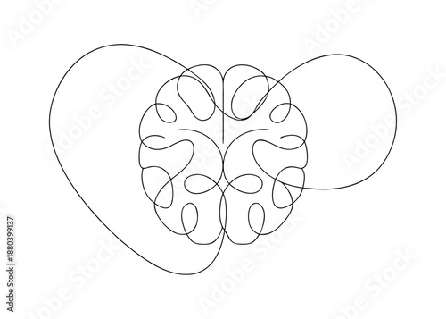 Simple outline art of brain and heart link representing logic and emotion balance