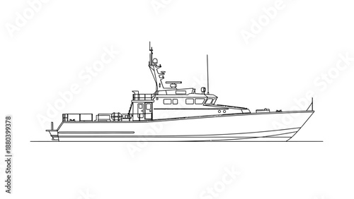 Simple line drawing of a naval or coast guard vessel.
