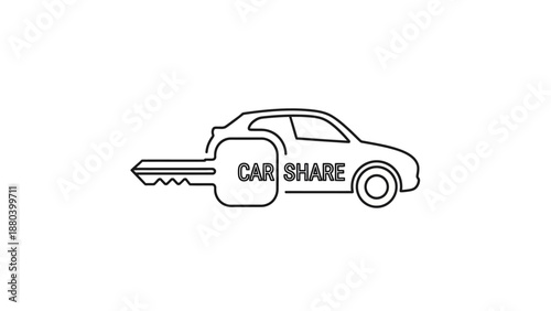 Simple line drawing of a car with a key and car share text.