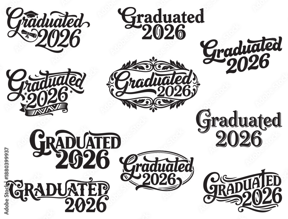 Obraz premium GRADUATED 2026 TYPOGRAPHY SILHOUETTE