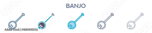 Banjo Element For Design Graphic - Multi Styles. Vector Illustration Of Two Colored And Black. Multiple Icons Designs Can Be Used For Mobile, Ui, Web 