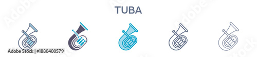 Tuba Element For Design Graphic - Multi Styles. Vector Illustration Of Two Colored And Black. Multiple Icons Designs Can Be Used For Mobile, Ui, Web 