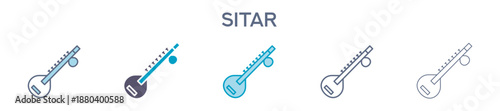 Sitar Element For Design Graphic - Multi Styles. Vector Illustration Of Two Colored And Black. Multiple Icons Designs Can Be Used For Mobile, Ui, Web 