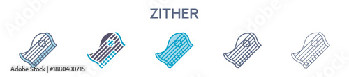 Zither Element For Design Graphic - Multi Styles. Vector Illustration Of Two Colored And Black. Multiple Icons Designs Can Be Used For Mobile, Ui, Web 