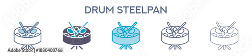 Drum Steelpan Element For Design Graphic - Multi Styles. Vector Illustration Of Two Colored And Black. Multiple Icons Designs Can Be Used For Mobile, Ui, Web 