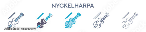 Nyckelharpa Element For Design Graphic - Multi Styles. Vector Illustration Of Two Colored And Black. Multiple Icons Designs Can Be Used For Mobile, Ui, Web 