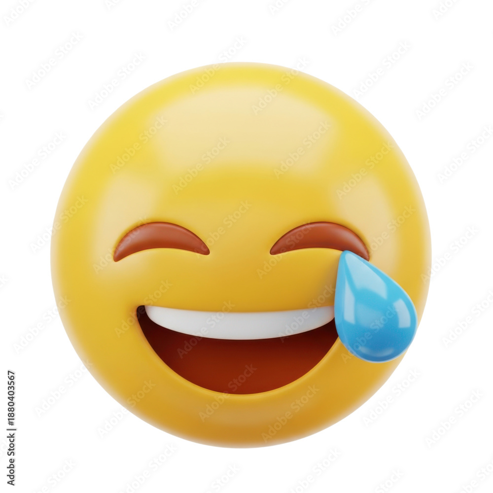 Fototapeta premium Laughing emoji with tear isolated on transparent background