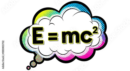 Thought bubble with E=mc² equation in retro comic style  