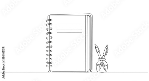 Scientific notebook with pens on a desk in minimalist style  