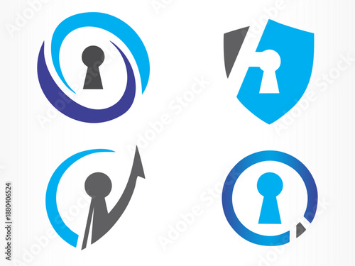 Abstract digital security icon set for data protection, privacy, and information technology identity.