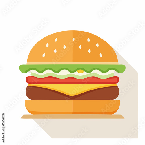 Illustration of a Cheeseburger with Lettuce and Tomato.