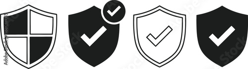 Minimalist checkmark shield icons set