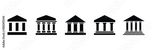 Bank icon set. Government building icon. Museum icon. University icon set