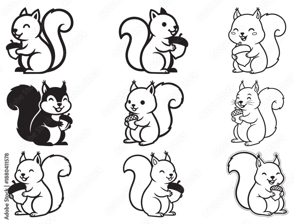 Obraz premium SMILING SQUIRREL WITH ACORN SILHOUETTE