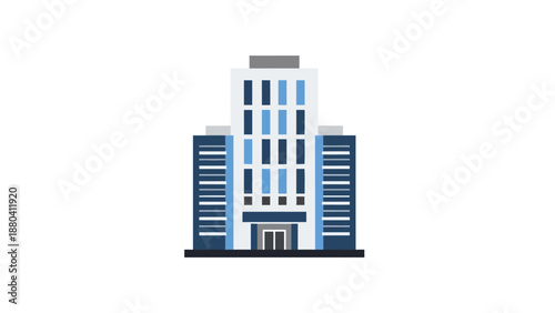 Stylized illustration of a multistory office building with blue windows