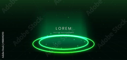 Green circle glowing on dark green background with glowing neon lights.