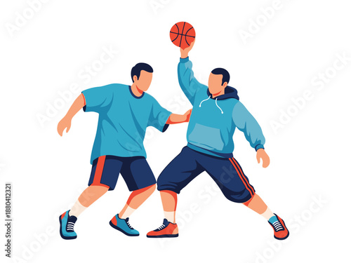 Flat vector illustration of two basketball players in action