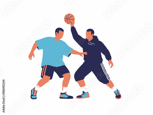 Flat vector illustration of two basketball players in action