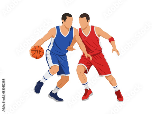 Flat vector illustration of two basketball players in action