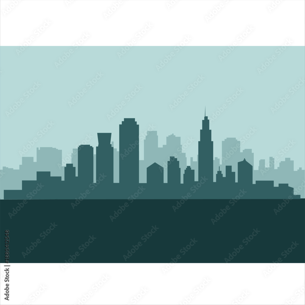 Obraz premium Flat vector illustration of a commercial city icon logo in black and white.
