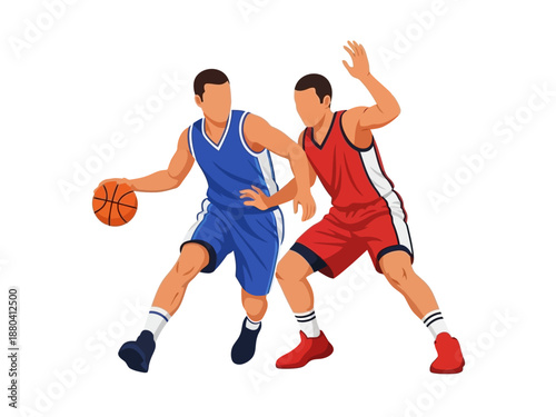 Flat vector illustration of two basketball players in action