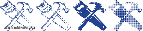 Crossed saw and hammer tools construction carpentry repair vector graphic icon