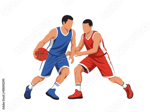 Flat vector illustration of two basketball players in action