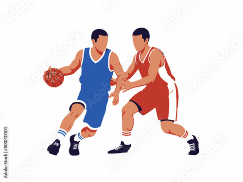 Flat vector illustration of two basketball players in action
