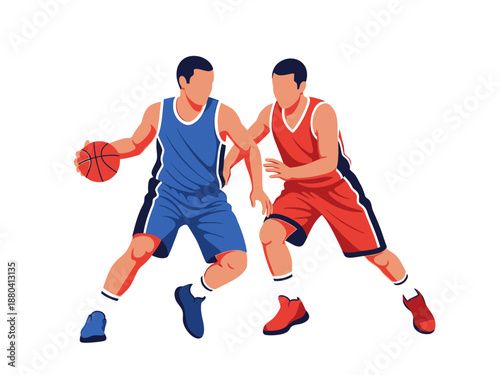Flat vector illustration of two basketball players in action