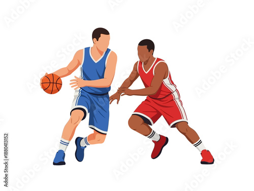 Flat vector illustration of two basketball players in action