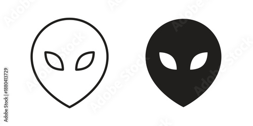 Alien icons vector glyph and thin line. Black icons