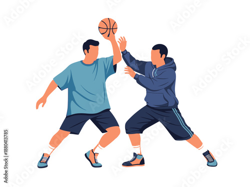 Flat vector illustration of two basketball players in action