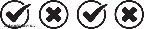 Black and white checkmark and x check mark cross symbol