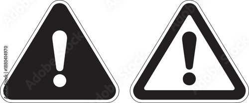 Black and white warning signs with exclamation marks triangle symbols