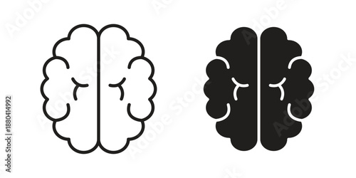 Brain icons vector glyph and thin line. Black icons