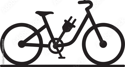 Black bicycle with plug on white background bike