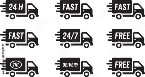 Black delivery truck on white background fast