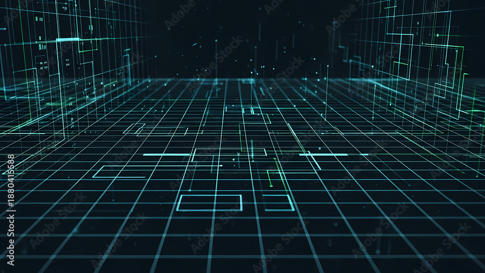 Fototapeta premium Abstract blue digital background with glowing binary code and futuristic technology patterns