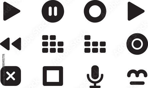 Black media player on white background buttons controls