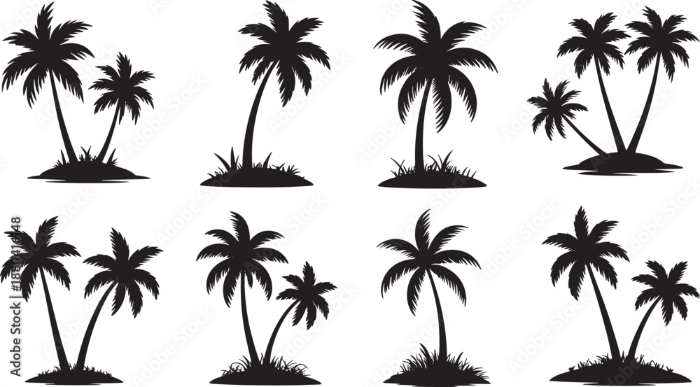 Fototapeta premium Black palm trees on white background