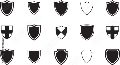 Black shield on white background protection security symbols