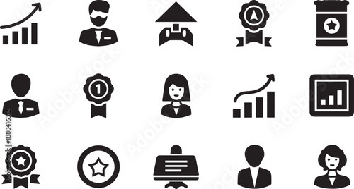 Corporate Business Growth and Employee Achievement Recognition Glyph Icon Set