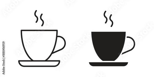 Coffee icons vector glyph and thin line. Black icons