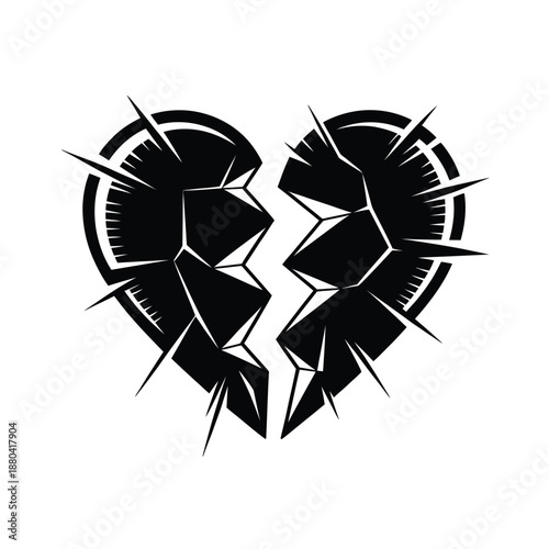 A fractured black heart illustration depicting heartbreak and emotional distress
