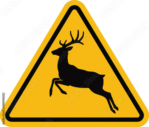 deer, deer crossing, deer warning sign, deer silhouette, deer icon, wildlife crossing, animal crossing sign, wildlife warning, animal warning sign, road Wild Animal Crossing Warning Sign Illustration 
