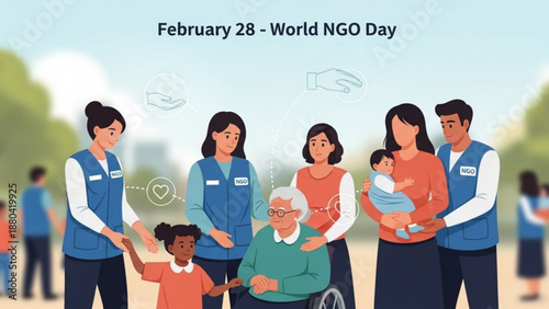 Diverse group of people celebrating world ngo day with volunteers and community support