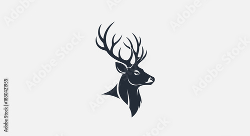 black deer head with antlers on white background